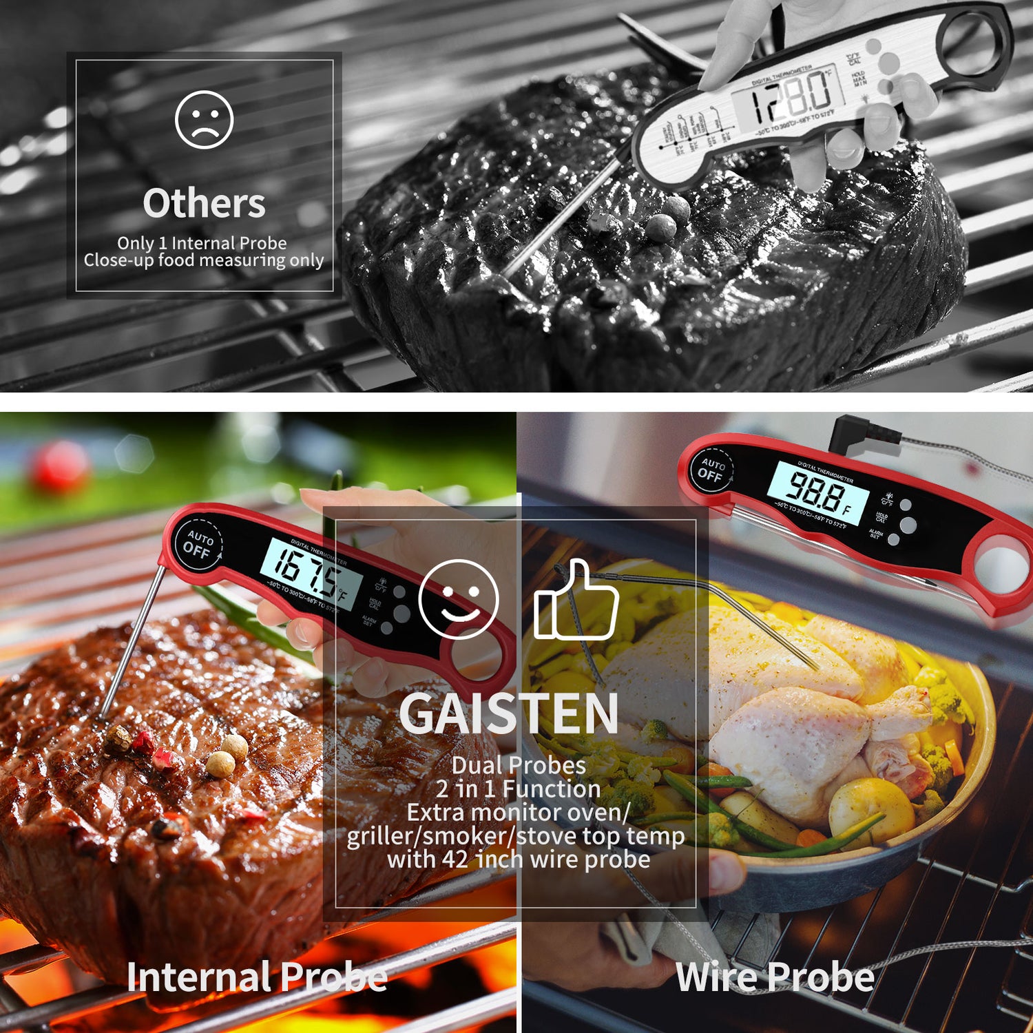 2 in 1 Meat Thermometer for Cooking, Grilling – gaistenofficial